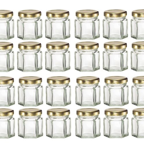 24 pcs 1.5 oz Glass Hexagon Jar with Gold Lids
