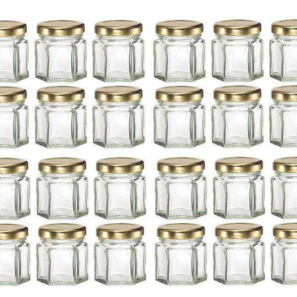 24 pcs 1.5 oz Glass Hexagon Jar with Gold Lids