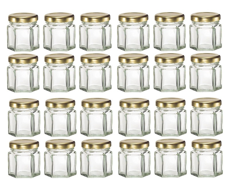 24 pcs 1.5 oz Glass Hexagon Jar with Gold Lids image 1