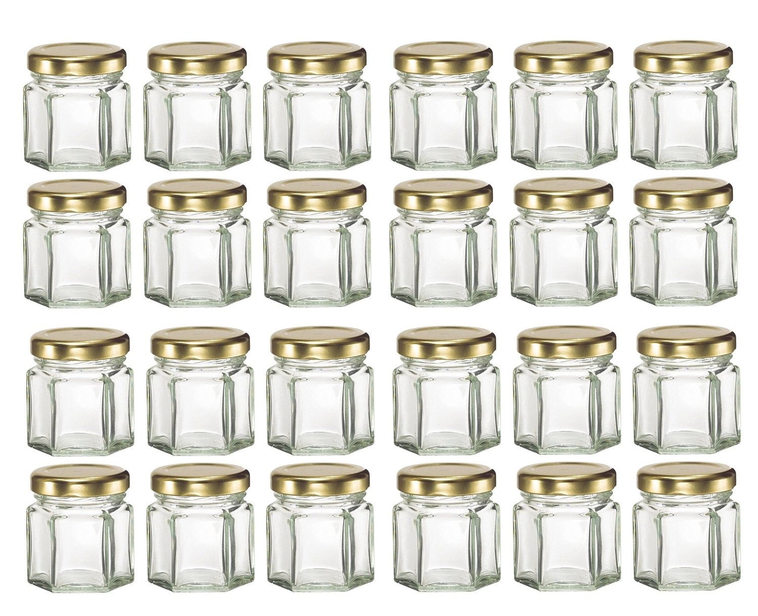 60 Pcs 1.5 oz (50ML) Hexagon Jars/Glass Jars with Gold Lids, Small Mason  Jars for Wedding, Party Favors, Shower Favors, Baby Foods, Honey, Canning