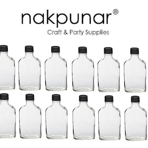 12 pcs 200 ml Glass Flask Bottles with Black or Gold Tamper Evident Caps 20 cl Storage and Organization
