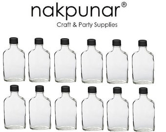 12 pcs 200 ml Glass Flask Bottles with Black or Gold Tamper Evident Caps 20 cl Storage and Organization