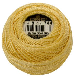 DMC 744 Perle Cotton Thread | Size 8 | Pale Yellow - Embroidery, Sewing, Cross Stitch, Needlecraft Supply Ball, Made in France, Colorfast