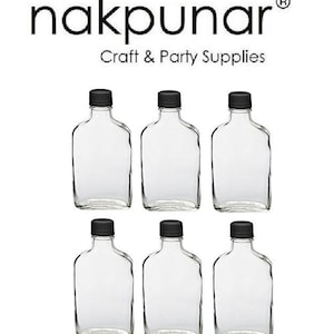 6 pcs 200 ml Glass Flask Bottles with Black Tamper Evident Caps 20cl Storage and Organization