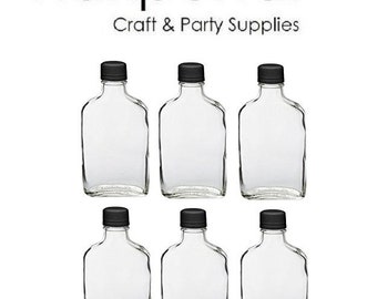 6 pcs 200 ml Glass Flask Bottles with Black Tamper Evident Caps 20cl Storage and Organization