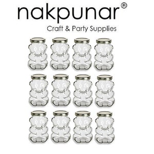 May include: Set of 10 clear glass bear-shaped jars with silver lids. The jars are perfect for storing small items, such as candy, spices, or craft supplies.