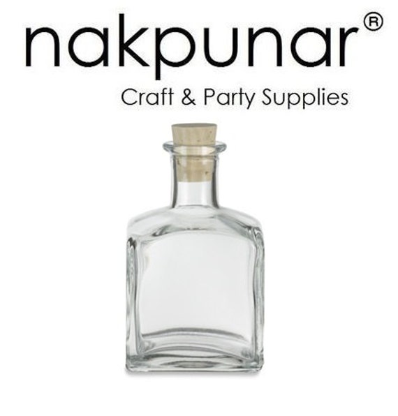 Clear Square Glass Bottle With Cork 7.0 Oz 210ml Storage Etsy