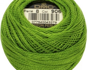 DMC 906 Perle Cotton Thread | Size 8 | Medium Parrot Green