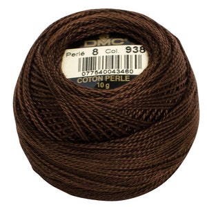 DMC 938 Perle Cotton Thread | Size 8 | Ultra Dark Coffee Brown