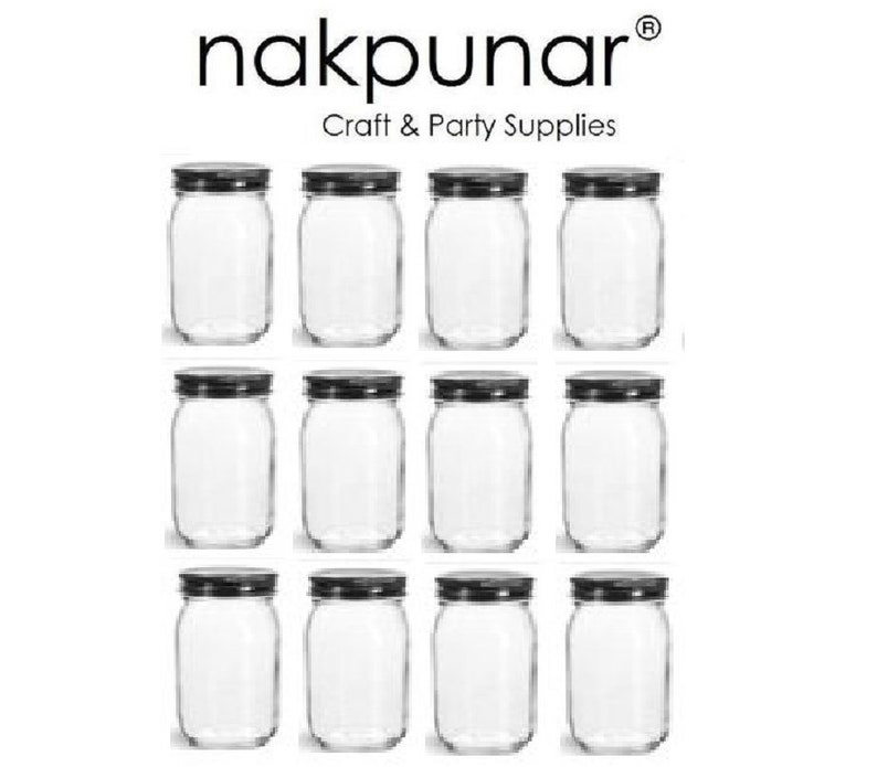 Nakpunar 12 pcs 12 oz Mason Glass Jars with Black Lid Storage and Organization image 1