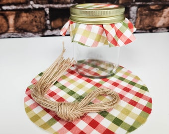 Red and Green Gingham Fabric Jar Covers with Hemp Twine Ties