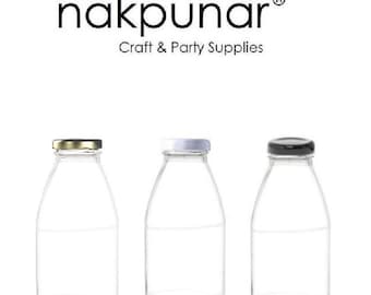 Nakpunar 1 pc 10 oz Glass Bottle with Color Chioce of Lids : Black Gold or White Storage and Organization