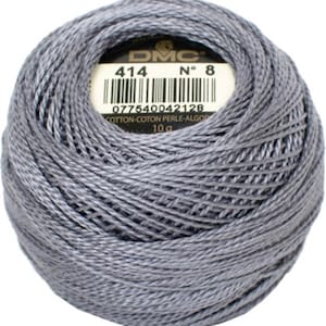 DMC Gray Perle Cotton Thread Size 8, 415, 414, 413 414 Dark Steel Gray