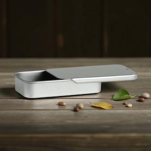 1/4 oz Rectangular Slide Top Tins  Slider Tins - 3 1/8" x 1 5/16" x 3/8" Silver Tin with Slide Top