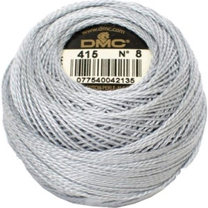 DMC Gray Perle Cotton Thread Size 8, 415, 414, 413 415 Pearl Gray