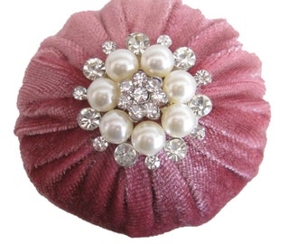 2in Tea Rose Velvet Pincushion Filled With Abrasive Emery Mineral To Keep Your Needles Clean & Sharp