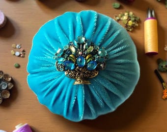Aqua Blue Pincushion for Sewing - Filled with 1 lb of Abrasive Turkish Emery Sand