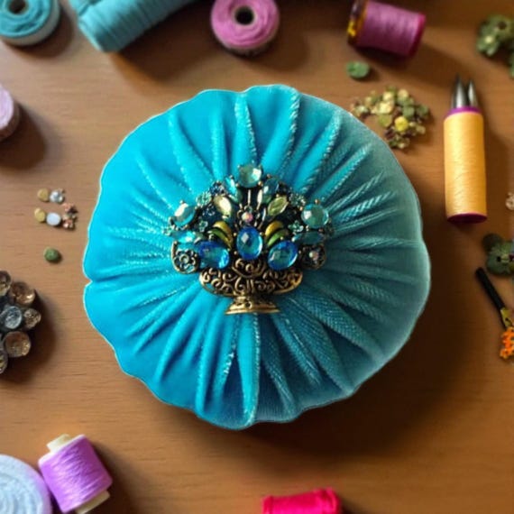Aqua Blue Pincushion for Sewing - Filled with 1 lb of Abrasive Turkish Emery Sand
