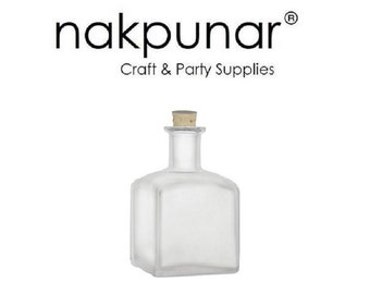 Nakpunar Square Frosted Glass Bottle 7 Oz. w/ Cork Glass Stopper or TBar Closure Storage and Organization