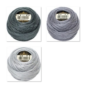 DMC Gray Perle Cotton Thread Size 8, 415, 414, 413 image 2