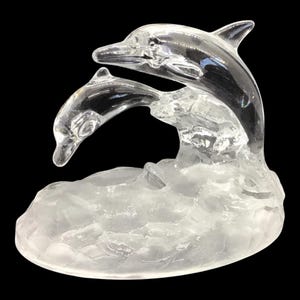 Vintage Crystal Dolphin Duo Figurines - Collectible Cristal D&#39;Arques of France Genuine 24% Lead Crystal Pair In Waves Figurine Statue French
