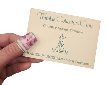 Thimble Collectors Club, Country Scene Thimble by Kaiser Porcelain - Made in Germany- Collectible with gift box and certificate