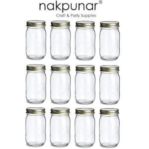 Nakpunar 12 pcs 16 oz Mason Jars with Gold Lid Made in USA Storage and Organization