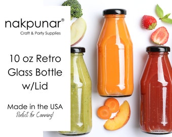 Nakpunar 12 pcs 10 oz Glass Bottles with Plastisol Lined Lids - Empty Milk, Sauce, Ketchup, Canning Bottles