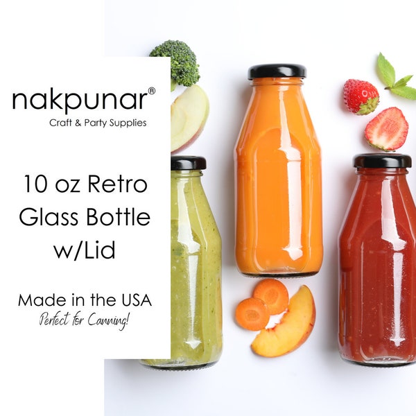 Nakpunar 12 pcs 10 oz Glass Bottles with Plastisol Lined Lids - Empty Milk, Sauce, Ketchup, Canning Bottles
