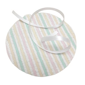 12 pcs 5&quot; Pastel Seersucker Fabric Jar Covers with White Satin Ribbon Ties
