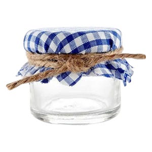 Set of 12 Gingham Fabric Jar Covers with Hemp Twine Ties  Straight Edge / Toppers for Wedding Honey Jam Favors