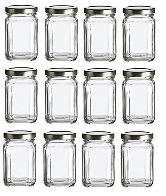 12 Pcs 6 Oz 190 Ml Square Glass Jar With Your Color Choice of Plastisol  Lined BPA Free Lid: Gold Silver Whiteblack 