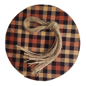 12 pcs 6 in Homespun Fabric Jar Covers with a Rustic Fray Edge and 12 pcs Coordinated Jute Twine Ties - Fall Fashion Color Options