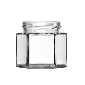 12 pcs 4 oz (120 ml) Squad Hexagon Glass Jar with your color choice of lid Storage and Organization
