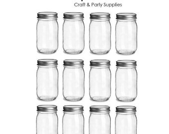Nakpunar 12 pcs 16 oz Mason Glass Jars with Silver Lid Storage and Organization
