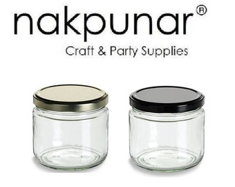 Nakpunar 1 pc 12 oz Glass Salsa Jars with Gold or Black Lid