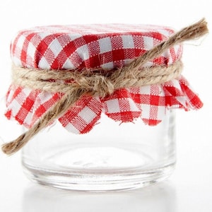 12 pcs Red and White Gingham Fabric Jar Cover with Hemp Twine Tie  Straight Edge