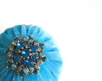 2in Aqua Velvet Pincushion Filled With Abrasive Emery Mineral To Keep Your Needles Clean & Sharp