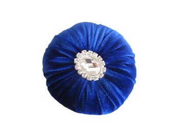 3.5in Royal Blue Velvet Sewing Pincushion with Rhinestone