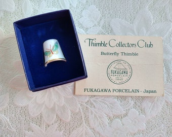 Thimble Collectors Club, Butterfly Thimble by Fukagawa Porcelain - Made in Japan- Collectible with gift box and certificate