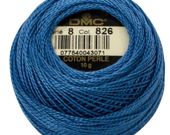 DMC 826 Perle Cotton Thread | Size 8 | Medium Blue
