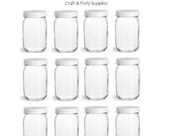 Nakpunar 12 pcs 16 oz Mason Glass Jars with White Lid Storage and Organization