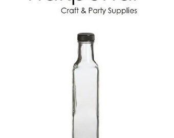 Nakpunar 12 pcs Marasca Glass Bottles 8.5 oz. w/ Black Cap Storage and Organization