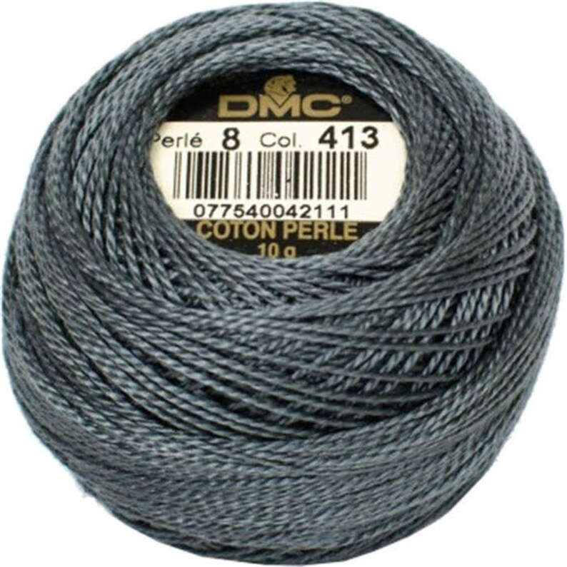 DMC Gray Perle Cotton Thread Size 8, 415, 414, 413 413 Dk Pewter Gray