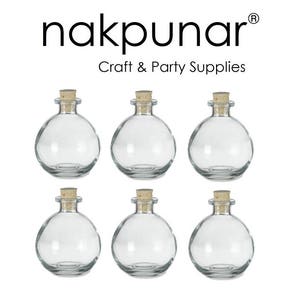 6 botellas esféricas de vidrio con tapón de corcho de 8.5 oz vacías para almacenamiento y organización