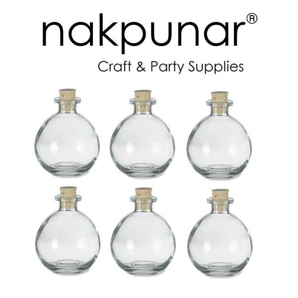6 pcs Glass Spherical Bottles with Cork Stoppers 8.5 oz Empty Storage and Organization