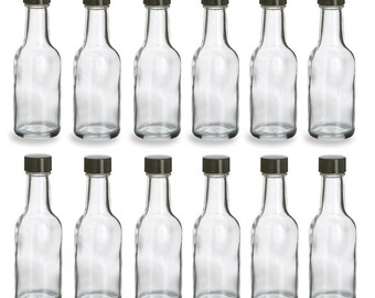 12 pcs 50 ml Round Glass Liquor Bottles with White Cap - Woozy- Storage and Organization