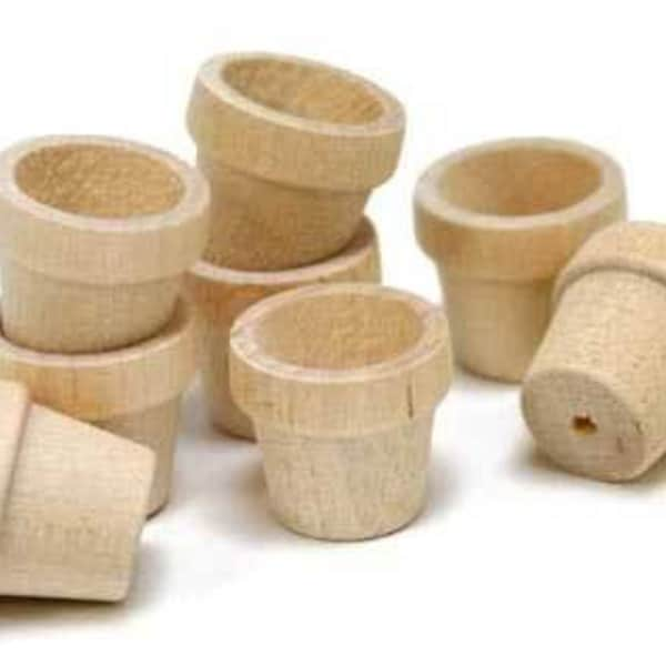 25 Mini Unfinished Wood Flower Pots 5/8in High