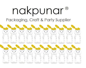 Nakpunar 20 pcs 6 fl oz PET Bear Honey Bottle Jars with Yellow Flip Caps Holds 8 oz Honey Weight  Made in USA