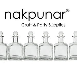 6 pcs Clear Square Glass Bottles with Glass Stoppers 7 oz (210 ml)